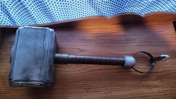 An image of a replica MCU thor hammer(Mjolnir)