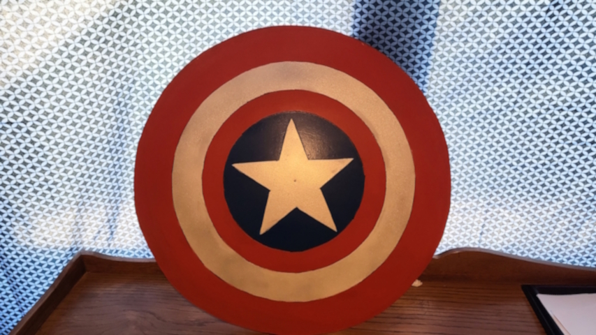 An image of a replica Captain America shield