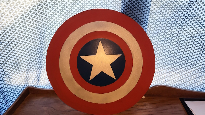 An image of a replica Captain America shield